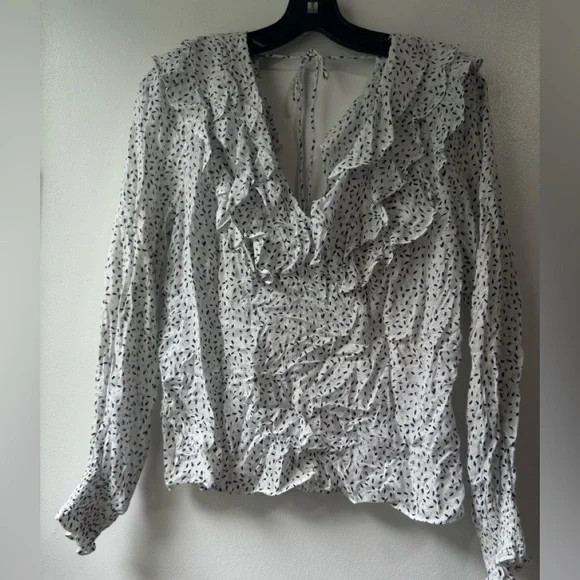 Anthropologie Hutch White Blue Open Back Smoke Ruffled Blouse - Picture 3 of 11